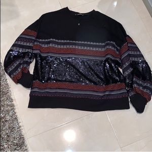 NWOT Tribal/Striped/Sequin Sweatshirt -Navy Multi